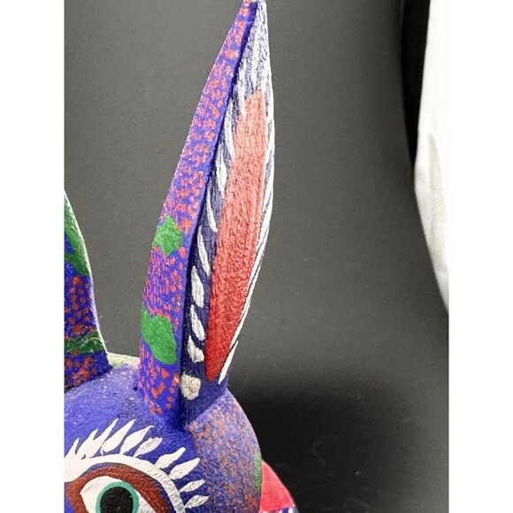 Oaxacan Alebrije Wood Carvings Mexican Folk Art Bunny Rabbit Purple Sculpture - Picture 4 of 16